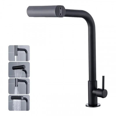 Torneira Cozinha Bancada Inox 304 Bica Alta Gourmet 4 Modos - Preto Premium