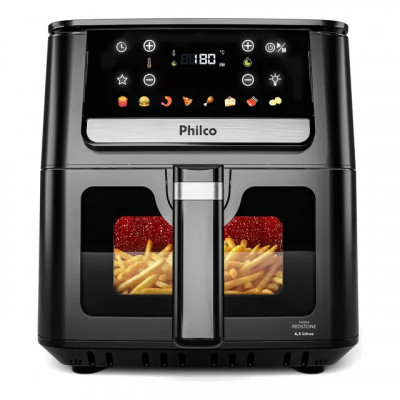 Air Fryer Philco 6,5L Visor Glass e Redstone 1700W PAF65A — capacidade e potência para porções maiores