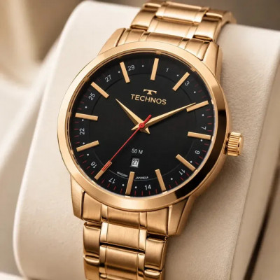 Relógio Technos Masculino Dourado de Aço Inox Analógico com Calendário — clássico e elegante