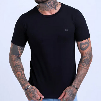 Camiseta Básica Masculina Slim Fit Algodão Lisa — Várias Cores