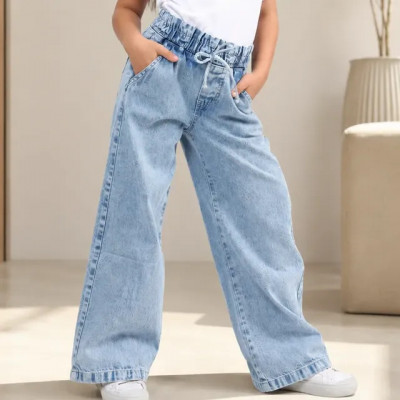 Calça Jeans Wide Leg 100% Algodão Infantil Elástico Clochard — Review