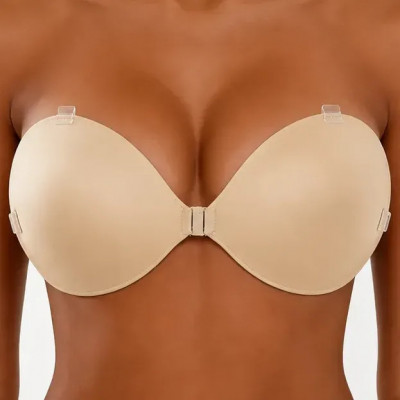 Miss Queen Sutiã Adesivo Push Up 3cm Natural Alça Removível Bege Liso M