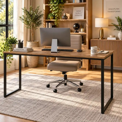 Mesa Escritório 150x60 — Estrutura Ferro Reforçado e Tampo com Lâmina Preto
