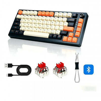 Teclado Gamer MK32 75% — 2.4GHz, USB-C e Bluetooth 5.0 em Laranja (Inglês US)
