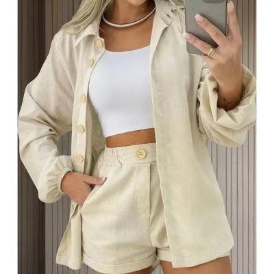 Conjunto Linho Feminino Camisa e Short — Linha Premium