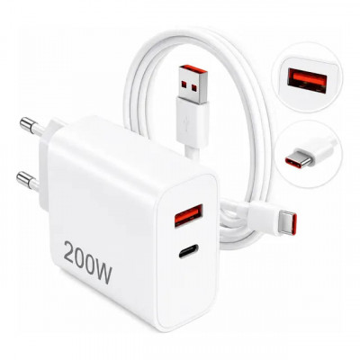 Carregador Turbo 200W USB-C/USB-A — Compatível com Xiaomi Poco (Branco)