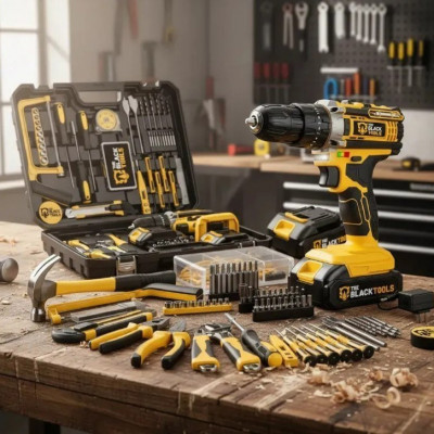Parafusadeira Furadeira De Impacto The Black Tools Com Maleta + Kit Acessórios 147 Peças