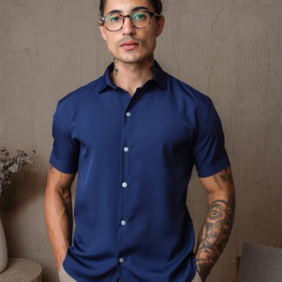 Camisa Social Masculina Gola Italiana