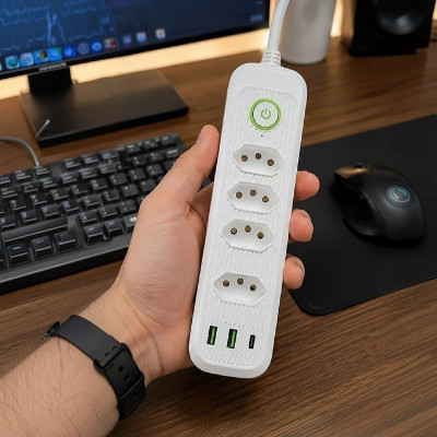 Extensão 5 Tomadas 2 Usb 1 Pd Led Bivolt Power 110v/220v