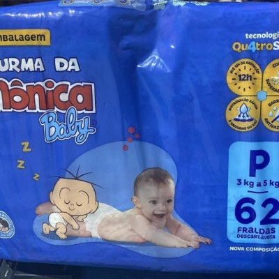 Fralda Turma da Mônica Baby Mega P 62 Unidades
