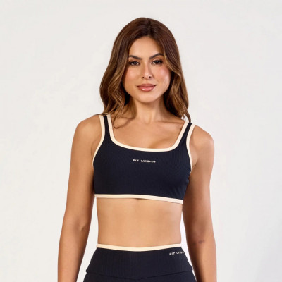 Top Fitness Canelado Feminino Academia Preto M