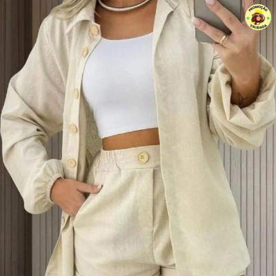 Conjunto Linho Feminino Camisa E Short