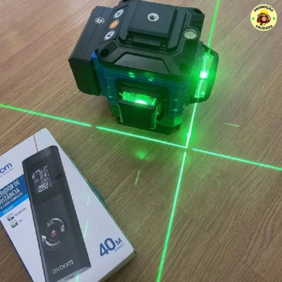 Kit Nível A Laser Verde 12 Linhas Esquadro + Suporte + Tripé