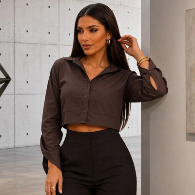Blusa Cropped Feminina Aline Manga Longa