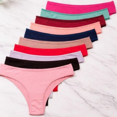 Kit 10 Calcinha Feminina De Algodão Tanga Lisa - Opções de Cores