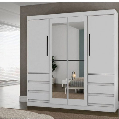 Guarda-roupa Casal com Espelho 4 Portas 6 Gavetas