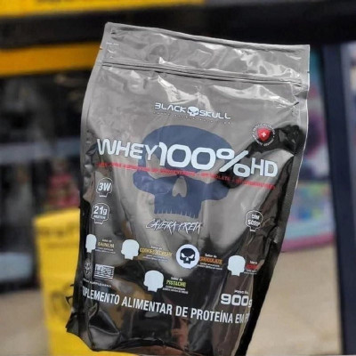Whey 100% Hd Black Skull 900g Sabor Morango