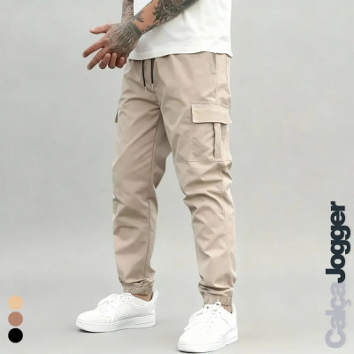 Calça Jogger Cargo Masculina Sarja Streetwear