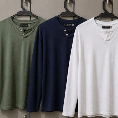 Kit 3 Camisetas Henley Slim Manga Longa