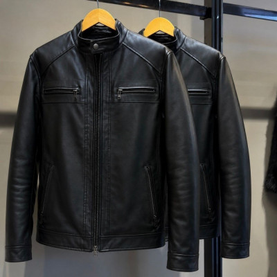 Jaqueta de Couro Masculina Slim Forrada