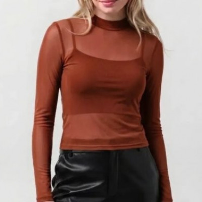 Blusa Feminina Manga Longa Tule Transparente