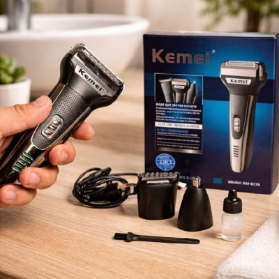 Barbeador KM6776 Recarregável Multifuncional 3 Em 1 Kemei