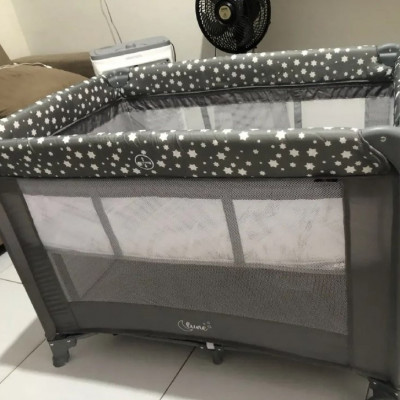 Berço Portátil Infantil Cercado Desmontável Lune Maxi Baby - CINZA