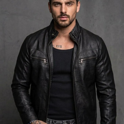 Jaqueta Masculina Slim de Couro Forrada
