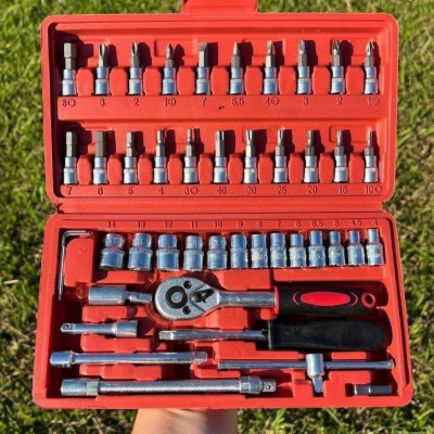 Kit Chaves Catraca Reversível Soquetes 46 Peças + Maleta