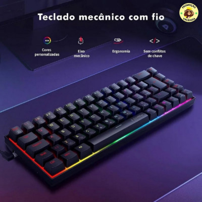 Teclado Gamer Mecanico RGB Switch Vermelho Hot-Swap