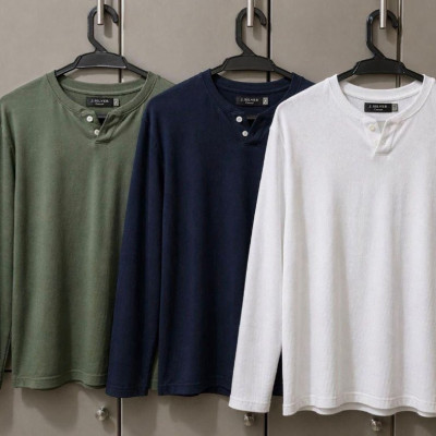 Kit 3 Camisetas Henley Slim Manga Longa
