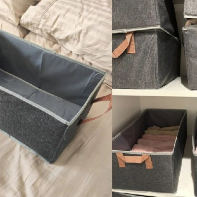 Kit 4 Caixas Organizadoras Dobráveis Cinza-escuro Tecido 47x28x20cm