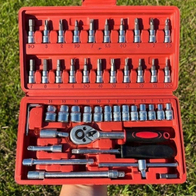 Kit Chaves Catraca Reversível Soquetes 46 Peças + Maleta