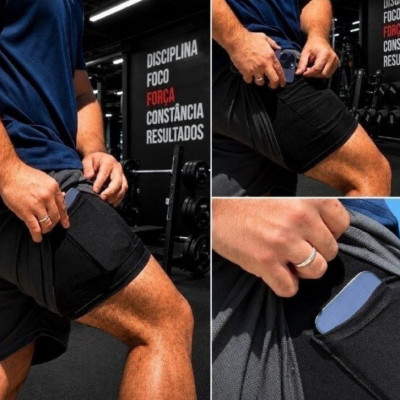 Kit C/ 3 Shorts 2 Em 1 Duplo com Bolso
