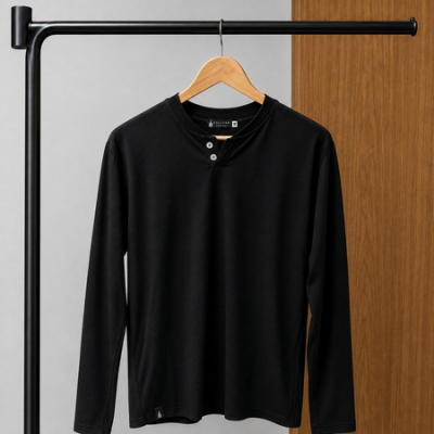 Camiseta Henley Masculina Manga Longa Slim 2 Botões