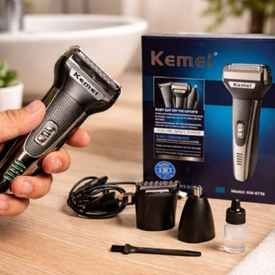 Barbeador KM6776 Recarregável Multifuncional 3 Em 1 Kemei