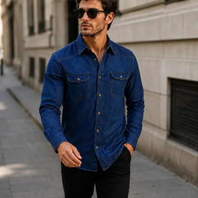 Camisa Jeans Masculina Slim Manga Longa G