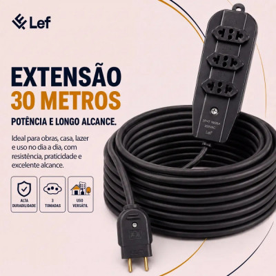 Extensão 30m PP Reforçada 10/20A Preto