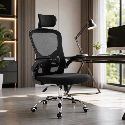 Cadeira Ergonômica Mesh Preta com Braços Rebatíveis