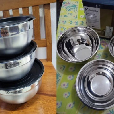 DURA PRA SEMPRE Kit 3 Bowls Tigelas em Inox com Tampa Plástica Electrolux