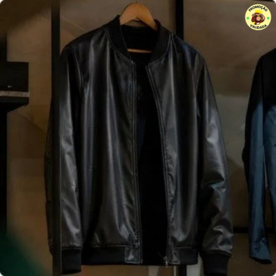 Jaqueta Bomber Courino Masculina Preta Com Zíper
