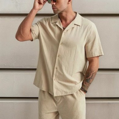Conjunto Casual Linho Masculino Camisa e Bermuda