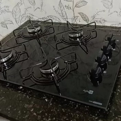 Fogão Cooktop 4 Bocas Mesa Vidro Preto Bivolt