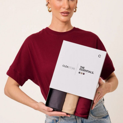 Kit 3 T-shirts Oversized Cléa Store Chumbo/bege/vinho