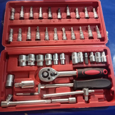 Kit Jogo Chave Catraca Soquete 46 Peças Vermelho