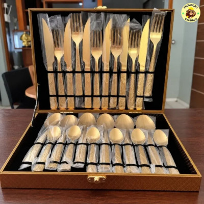 FAQUEIRO DA REALEZA Kit Faqueiro Dourado 24pcs Maleta Sem Estampa