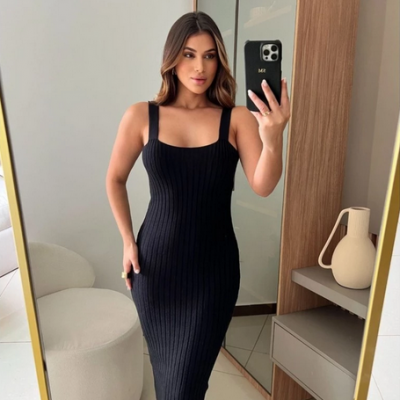 Vestido Midi Canelado Tricot Modal