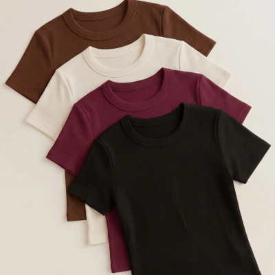 Kit 4 Blusas Femininas Caneladas Multicoloridas GG