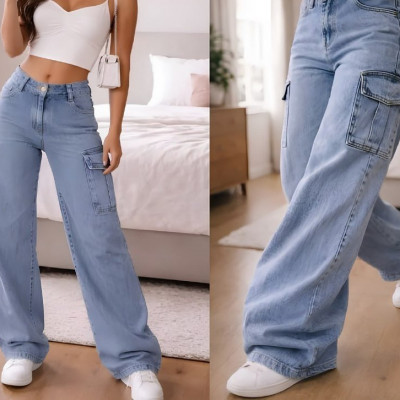 Calça Cargo Wide Leg Cintura Alta (várias cores)