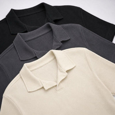 Camiseta Polo Sem Botão Minimalista Texturizado